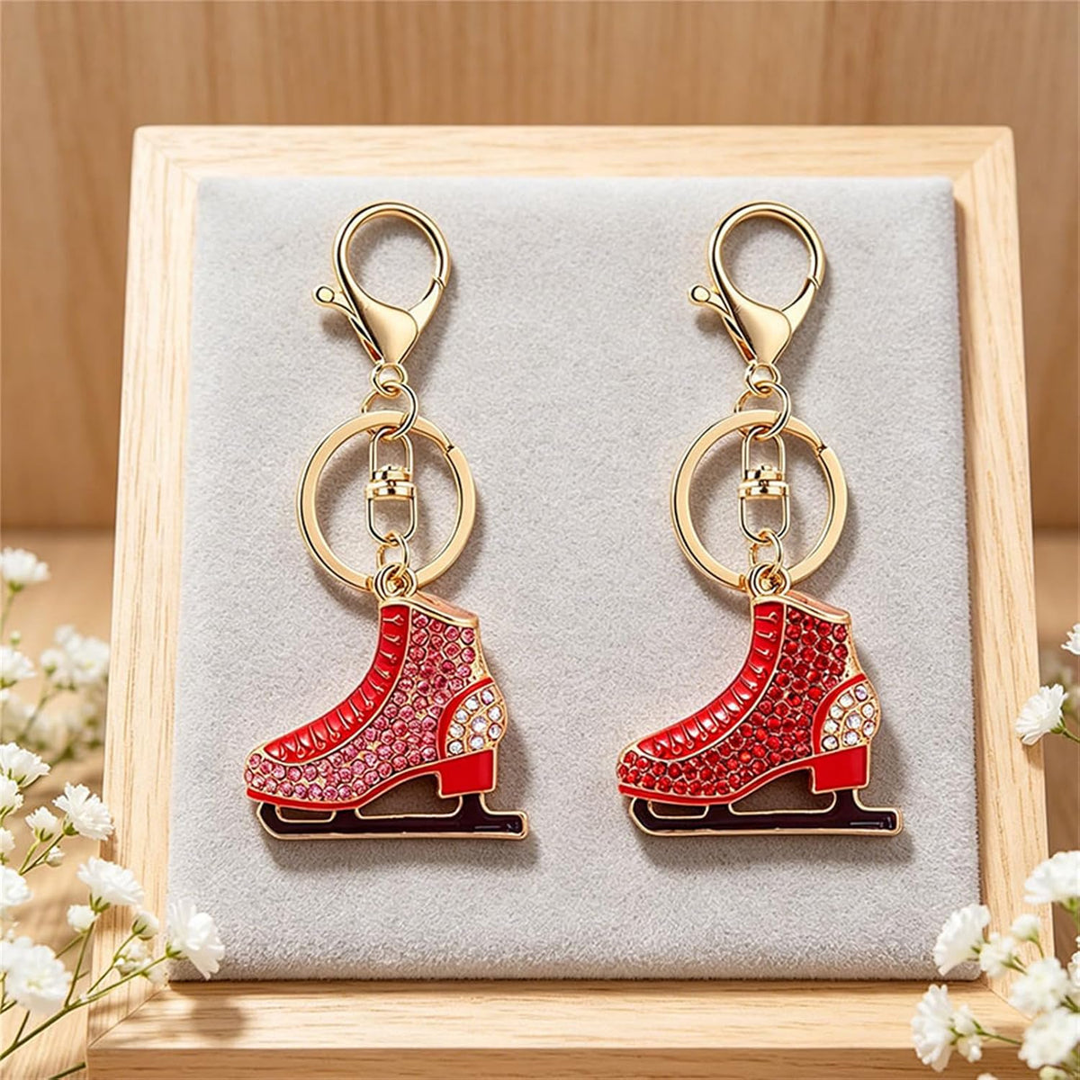 Skating Shoes Keychain for Women Sparkling Colorful Rhinestone Skating Keychain Handbag Charm Accessories
