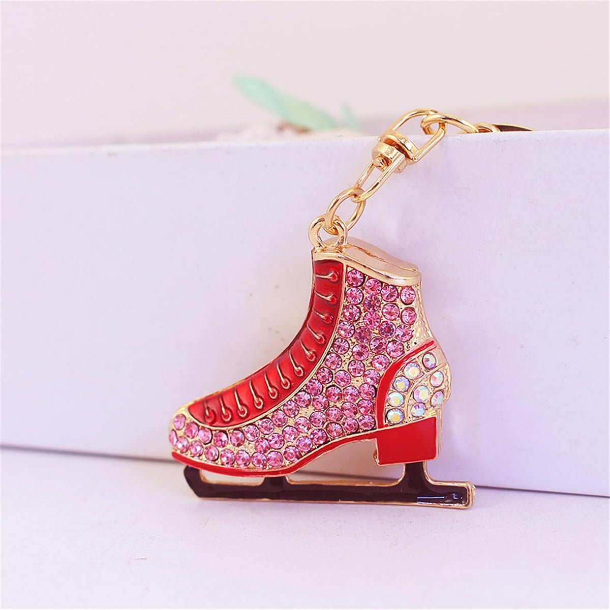 Skating Shoes Keychain for Women Sparkling Colorful Rhinestone Skating Keychain Handbag Charm Accessories