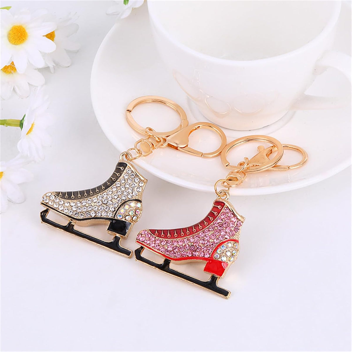 Skating Shoes Keychain for Women Sparkling Colorful Rhinestone Skating Keychain Handbag Charm Accessories