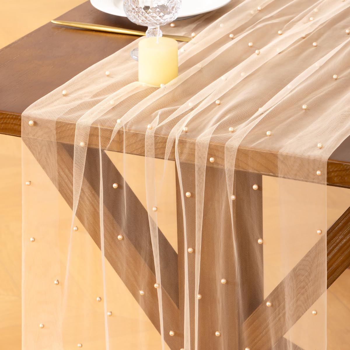 Pearl Table Runner Fall Tulle Gauze Sheer Wedding Party Home Decor