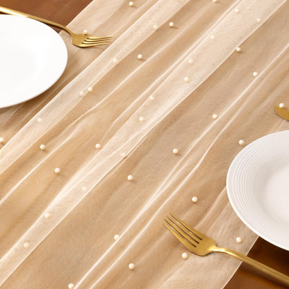 Pearl Table Runner Fall Tulle Gauze Sheer Wedding Party Home Decor