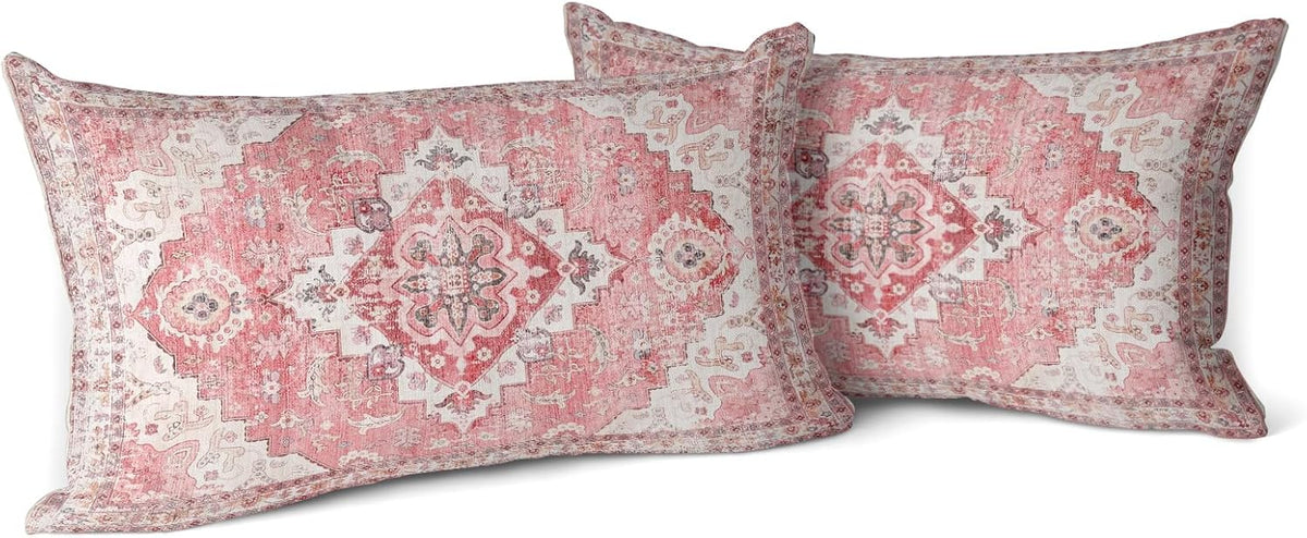 Pink Boho Throw Pillow Covers Set of 2 Monaco Rug Carpet Double Sided Pattern Cotton Soft Pillow Case Cushion Cover Pillowcase for Garden Couch Sofa Bed Decorative 12x20 inch