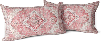 Pink Boho Throw Pillow Covers Set of 2 Monaco Rug Carpet Double Sided Pattern Cotton Soft Pillow Case Cushion Cover Pillowcase for Garden Couch Sofa Bed Decorative 12x20 inch