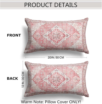 Pink Boho Throw Pillow Covers Set of 2 Monaco Rug Carpet Double Sided Pattern Cotton Soft Pillow Case Cushion Cover Pillowcase for Garden Couch Sofa Bed Decorative 12x20 inch