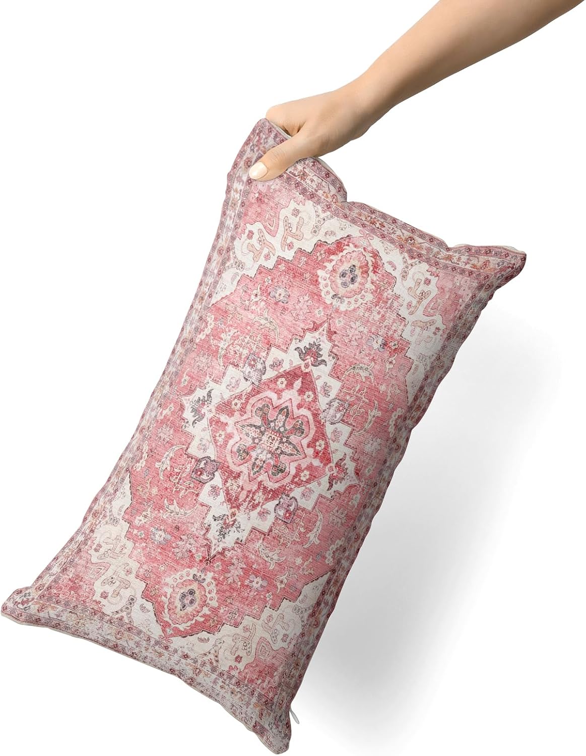 Pink Boho Throw Pillow Covers Set of 2 Monaco Rug Carpet Double Sided Pattern Cotton Soft Pillow Case Cushion Cover Pillowcase for Garden Couch Sofa Bed Decorative 12x20 inch