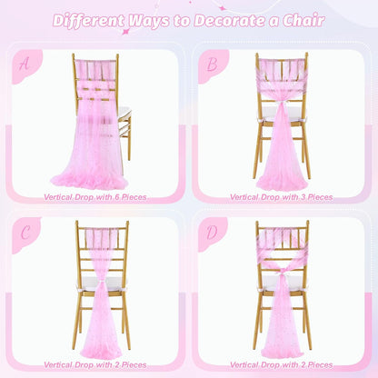 Pink Pearls Chair Sashes Wedding Decorations: 16 Packs Tulle Draping Fabric Sheer Church Chair Cover Bulk for Birthday Party Banquet