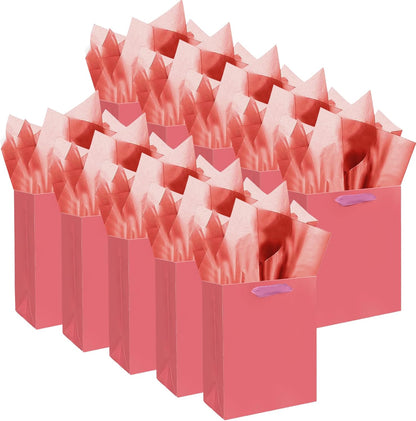 qiqee 10PCS Salmon Mini Gift Bags with Tissue Paper Handles 6.3"x4.7"x2.4" Small Size Present Party Favor Bags（ Tissue Paper ）