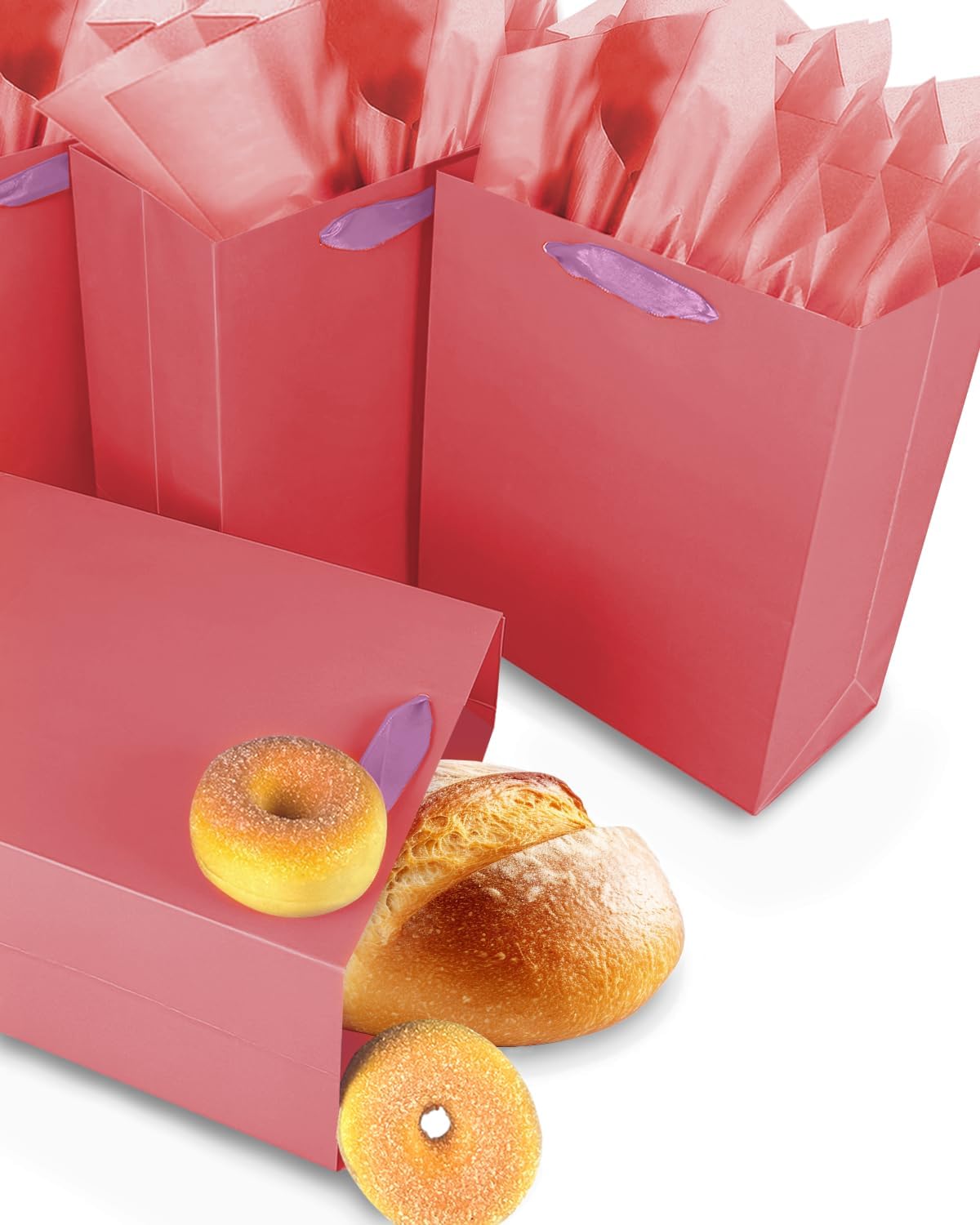 qiqee 10PCS Salmon Mini Gift Bags with Tissue Paper Handles 6.3"x4.7"x2.4" Small Size Present Party Favor Bags（ Tissue Paper ）