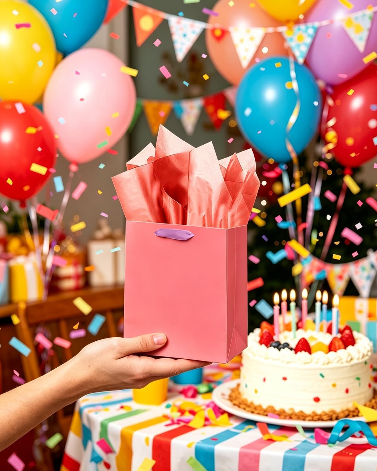 qiqee 10PCS Salmon Mini Gift Bags with Tissue Paper Handles 6.3"x4.7"x2.4" Small Size Present Party Favor Bags（ Tissue Paper ）
