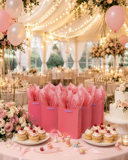 qiqee 10PCS Salmon Mini Gift Bags with Tissue Paper Handles 6.3"x4.7"x2.4" Small Size Present Party Favor Bags（ Tissue Paper ）