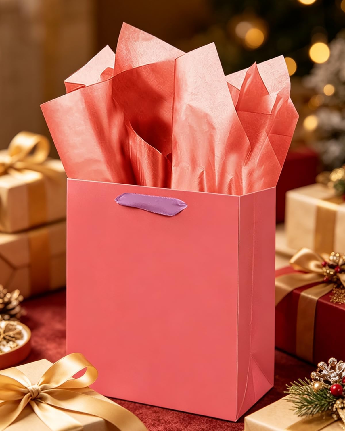 qiqee 10PCS Salmon Mini Gift Bags with Tissue Paper Handles 6.3"x4.7"x2.4" Small Size Present Party Favor Bags（ Tissue Paper ）