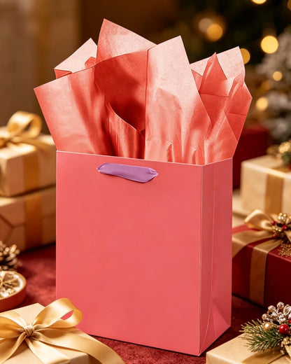 qiqee 10PCS Salmon Mini Gift Bags with Tissue Paper Handles 6.3"x4.7"x2.4" Small Size Present Party Favor Bags（ Tissue Paper ）