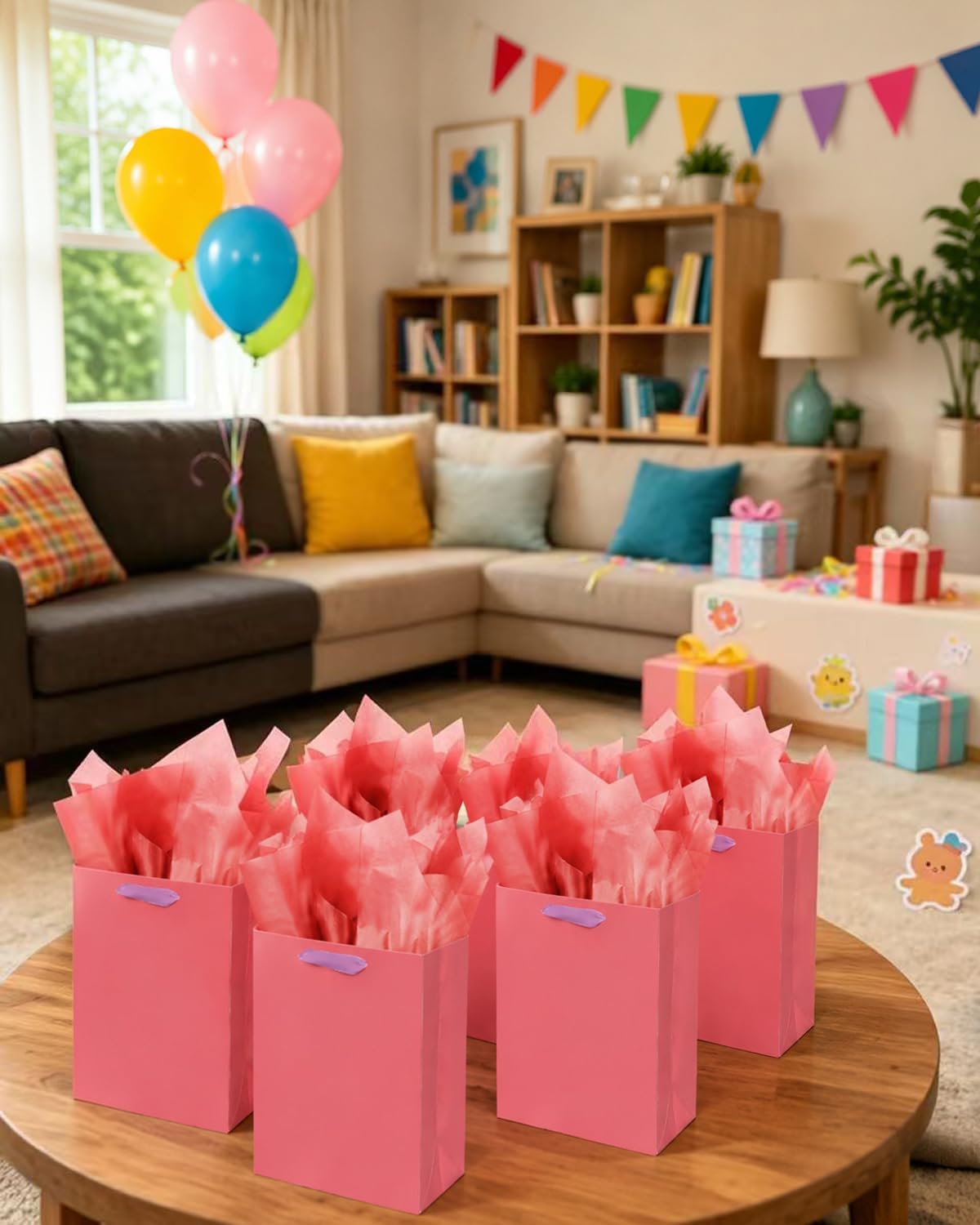 qiqee 10PCS Salmon Mini Gift Bags with Tissue Paper Handles 6.3"x4.7"x2.4" Small Size Present Party Favor Bags（ Tissue Paper ）