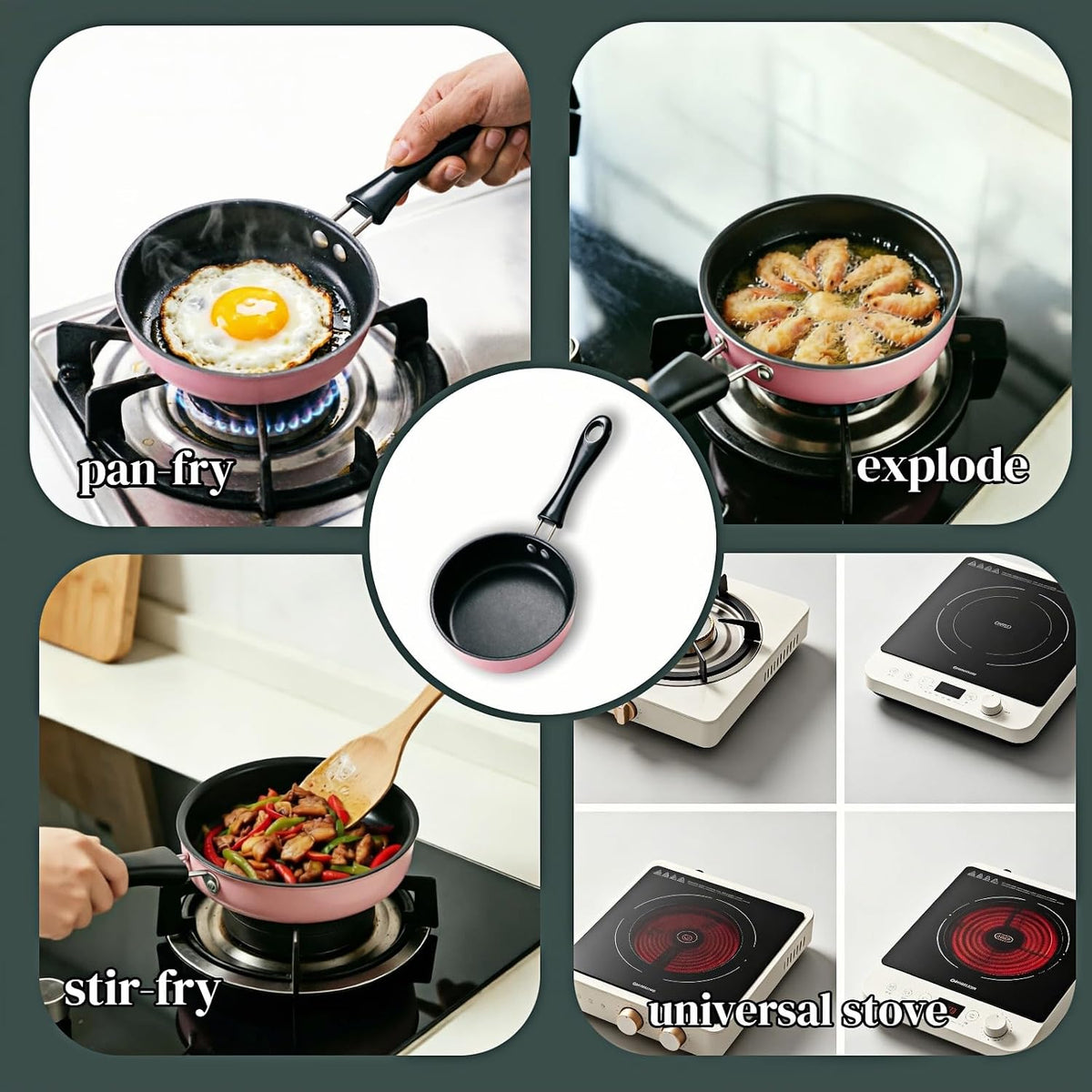 4.7 Inch Mini Nonstick Egg Frying Pan,Small Cast Iron Skillet with Heat Resistant Handle,Induction Compatible Tiny Pan for Gas Electric Stove,Compact for Single Egg Pancakes Appetizers(Pink)