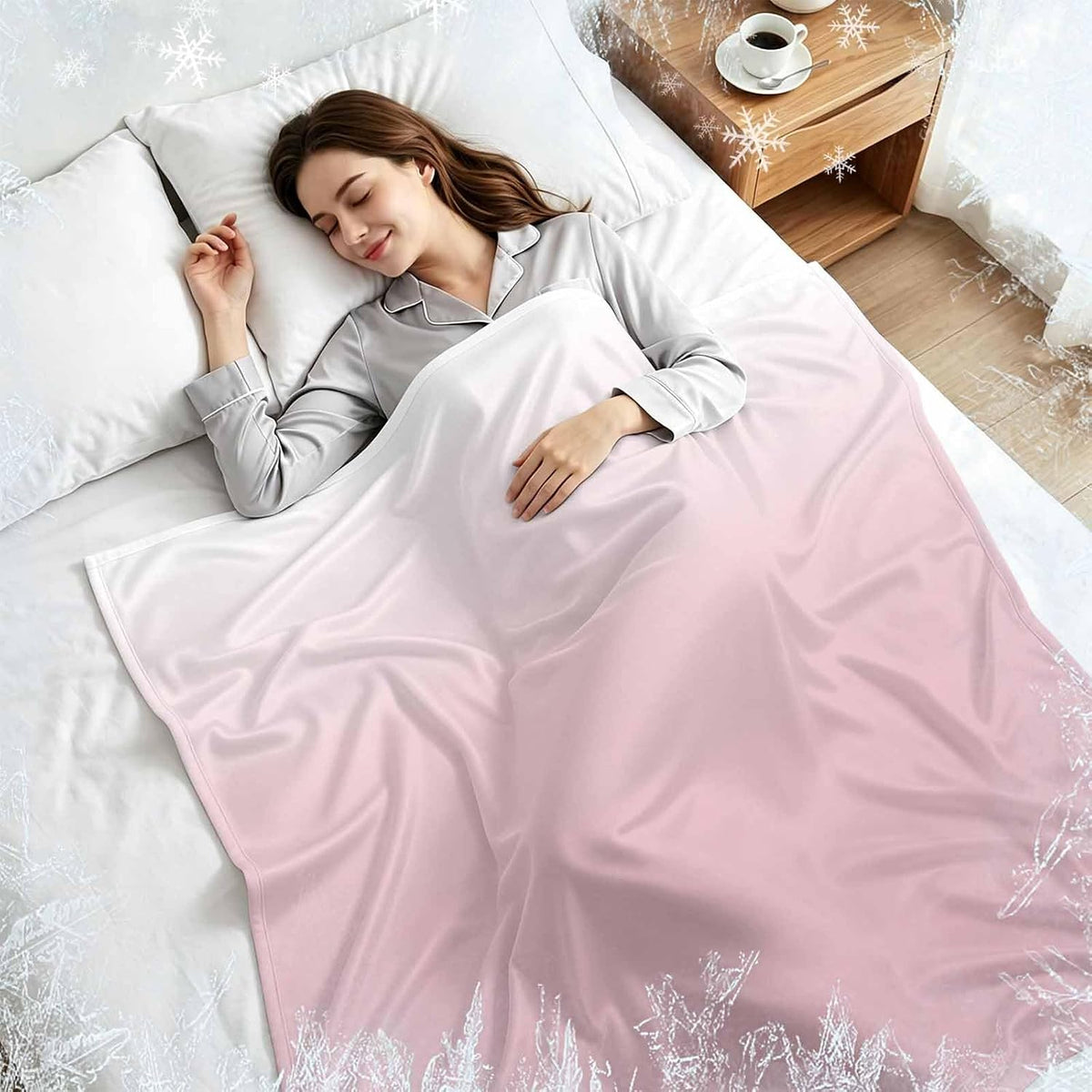 Cooling Blanket for Hot Sleepers Ombre Pink Lightweight Breathable Double Sided Summer Blanket Gradient Milky White Cooling Throw Blanket for Couch Bed Night Sweats 30"x40"