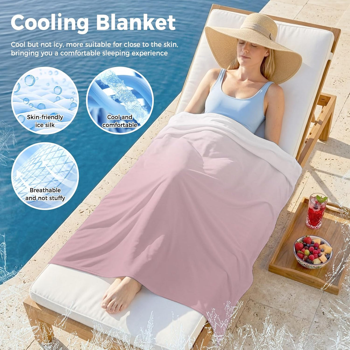 Cooling Blanket for Hot Sleepers Ombre Pink Lightweight Breathable Double Sided Summer Blanket Gradient Milky White Cooling Throw Blanket for Couch Bed Night Sweats 30"x40"