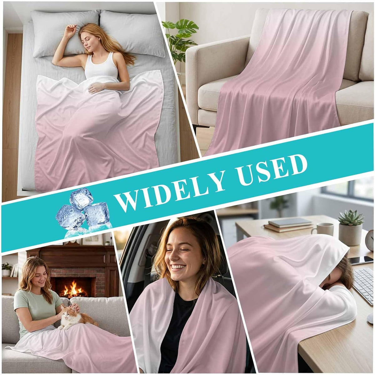 Cooling Blanket for Hot Sleepers Ombre Pink Lightweight Breathable Double Sided Summer Blanket Gradient Milky White Cooling Throw Blanket for Couch Bed Night Sweats 30"x40"