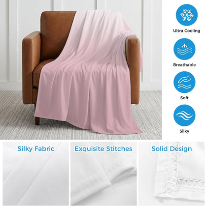 Cooling Blanket for Hot Sleepers Ombre Pink Lightweight Breathable Double Sided Summer Blanket Gradient Milky White Cooling Throw Blanket for Couch Bed Night Sweats 30"x40"