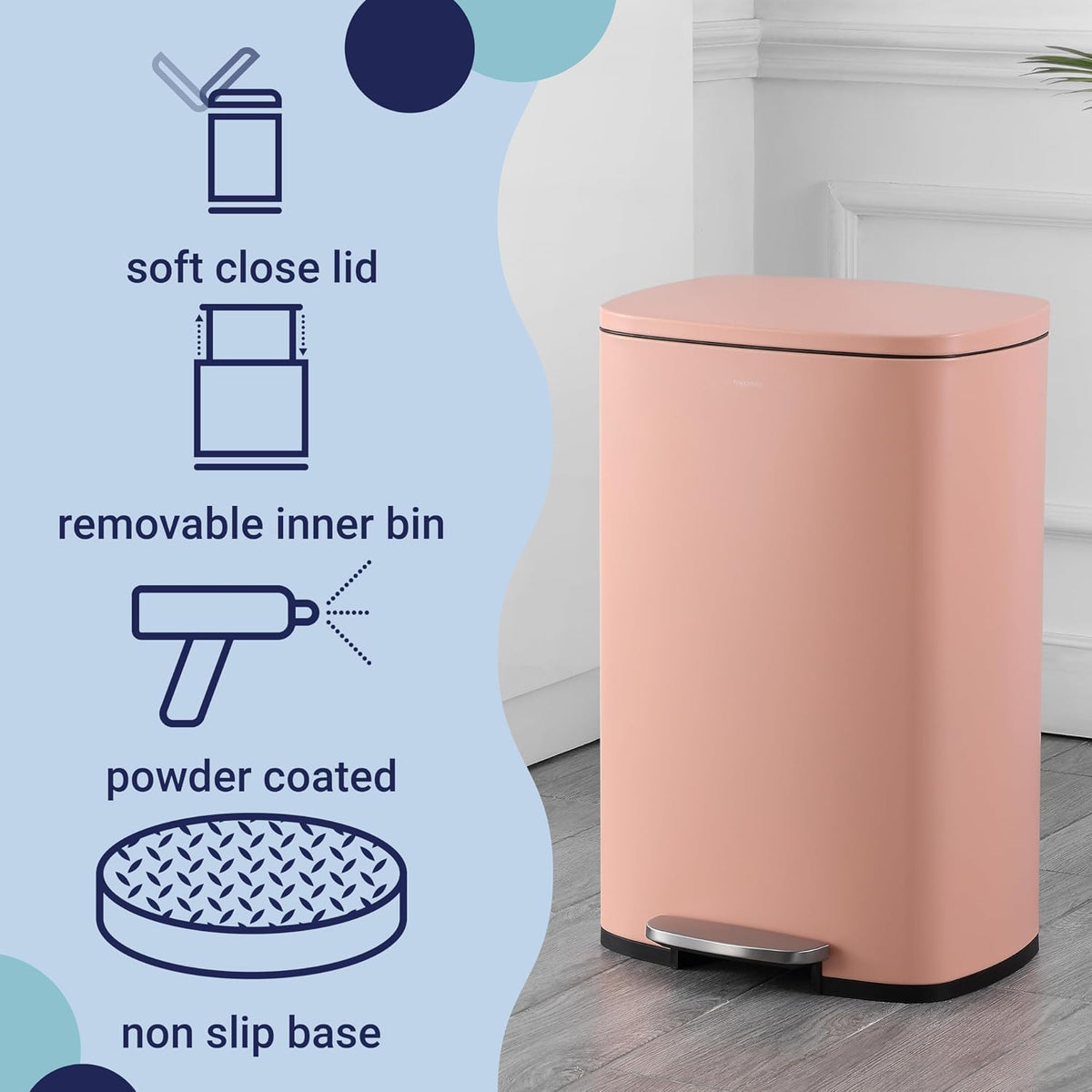Connor 2-Piece Iron Trash Can, Flamingo Pink