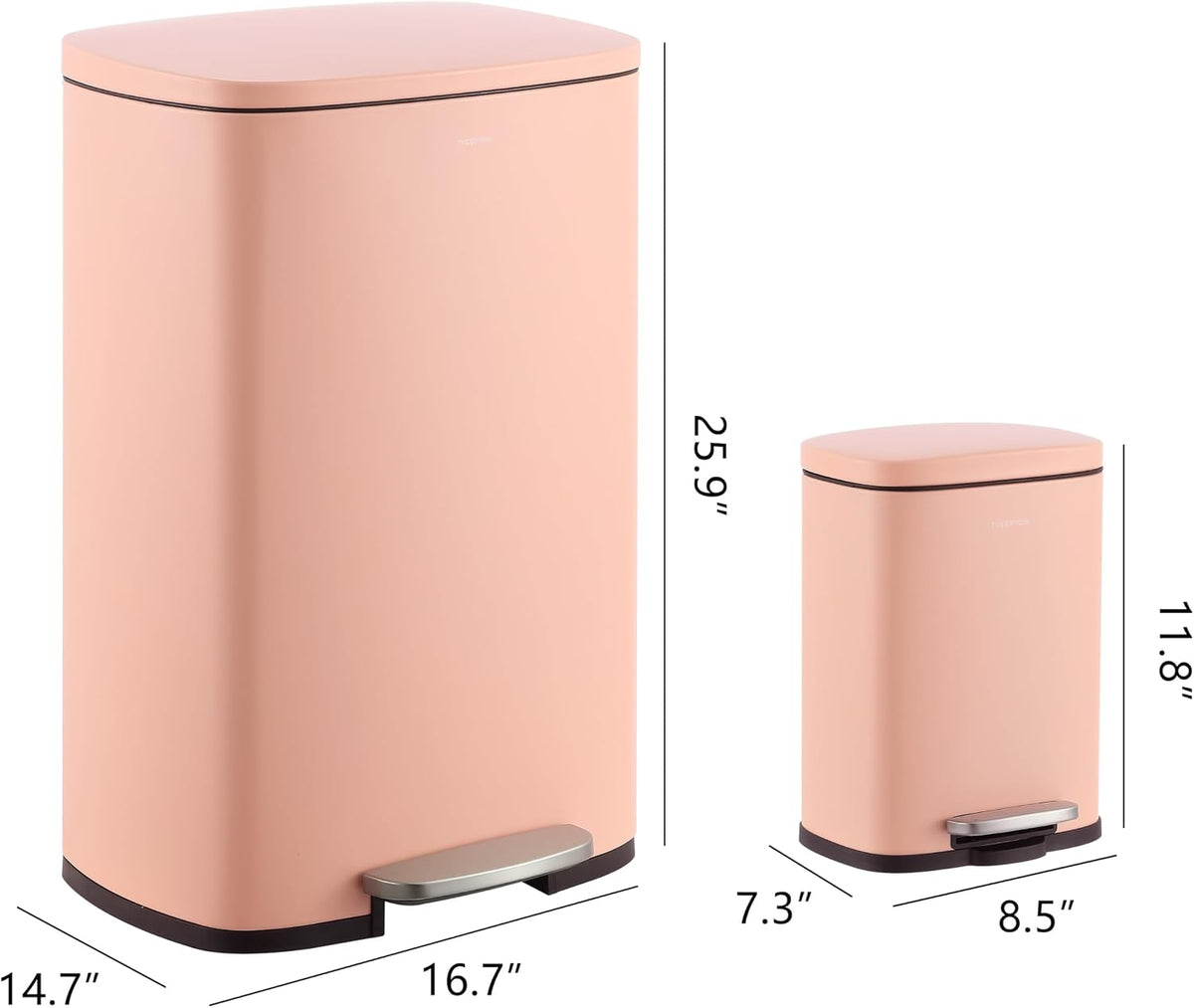 Connor 2-Piece Iron Trash Can, Flamingo Pink