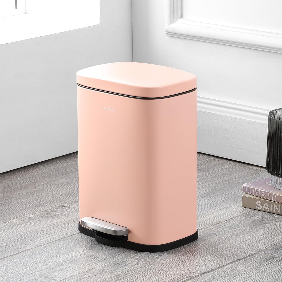 Connor 2-Piece Iron Trash Can, Flamingo Pink