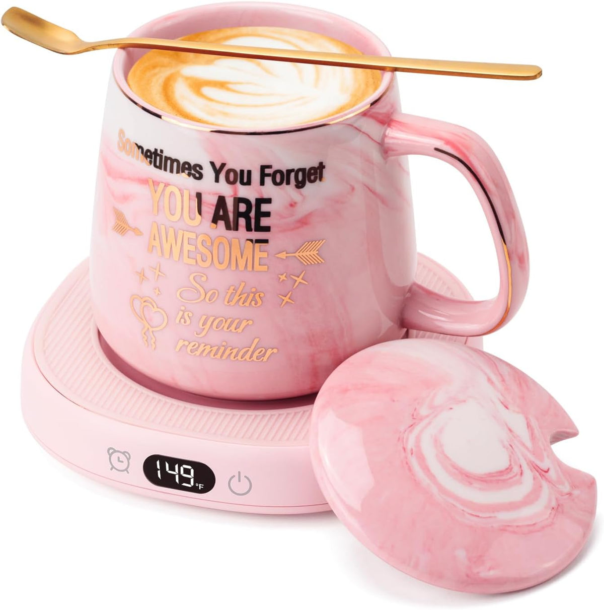 Coffee Mug Warmer & You are Awesome Mug Set, Electric Cup Warmer for Desk