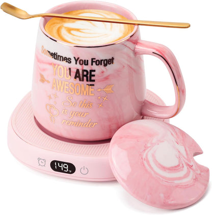 Coffee Mug Warmer & You are Awesome Mug Set, Electric Cup Warmer for Desk