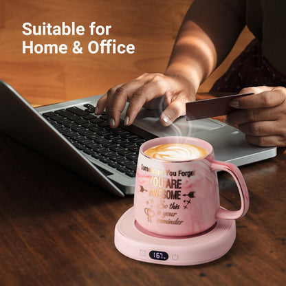 Coffee Mug Warmer & You are Awesome Mug Set, Electric Cup Warmer for Desk