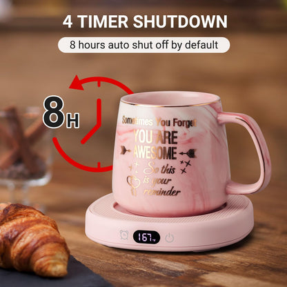 Coffee Mug Warmer & You are Awesome Mug Set, Electric Cup Warmer for Desk