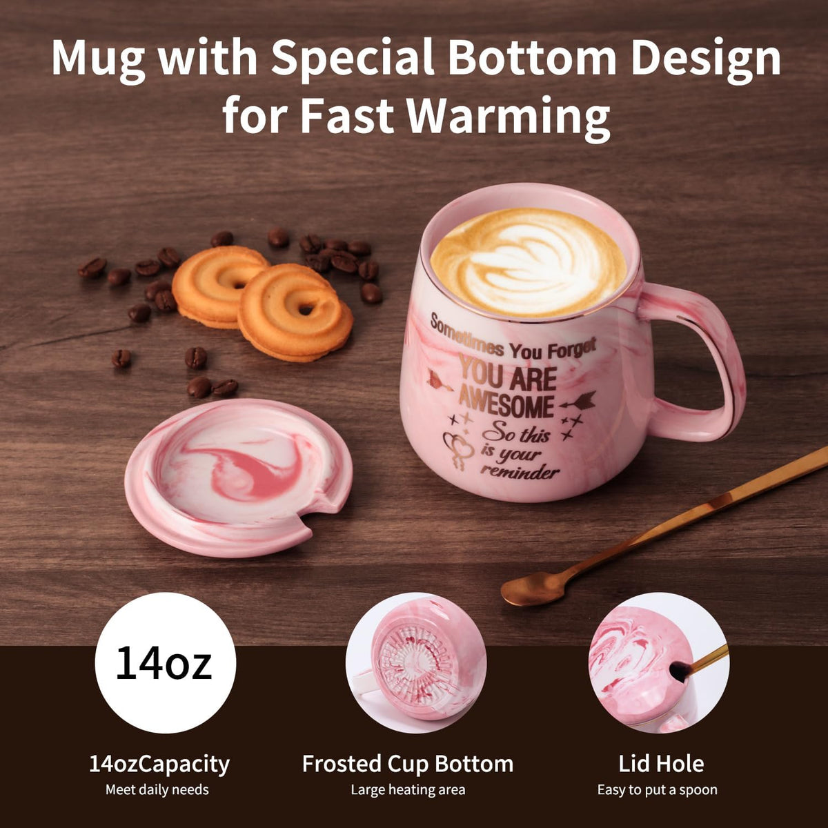 Coffee Mug Warmer & You are Awesome Mug Set, Electric Cup Warmer for Desk
