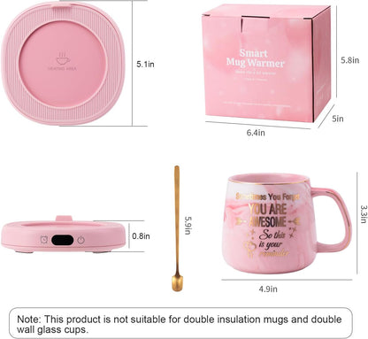Coffee Mug Warmer & You are Awesome Mug Set, Electric Cup Warmer for Desk