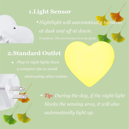 Cute Heart Plug in Night Light with Sensor (Pink)