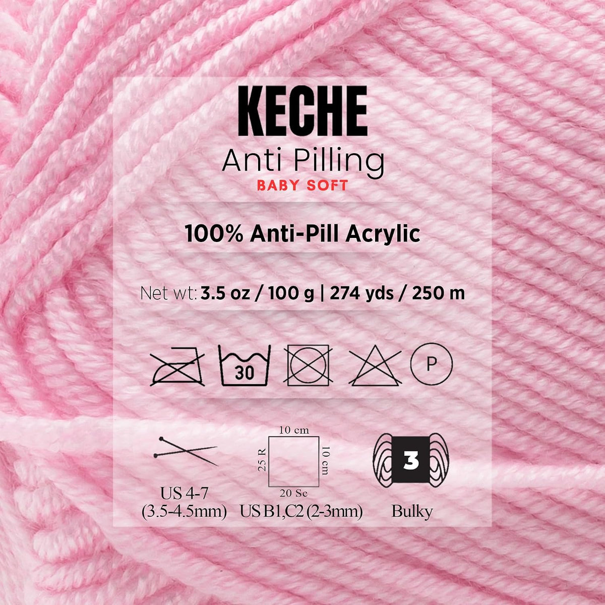 Soft DailyKnit DK Yarn, 100% Anti-Pilling Acrylic for Knitting Crocheting, Light Weight #3 (3.52 oz / 274 Yds) 1 Skein - Baby Pink