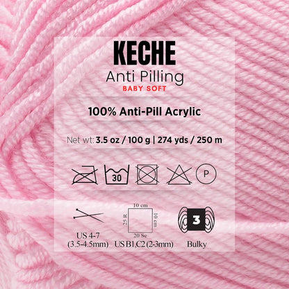 Soft DailyKnit DK Yarn, 100% Anti-Pilling Acrylic for Knitting Crocheting, Light Weight #3 (3.52 oz / 274 Yds) 1 Skein - Baby Pink