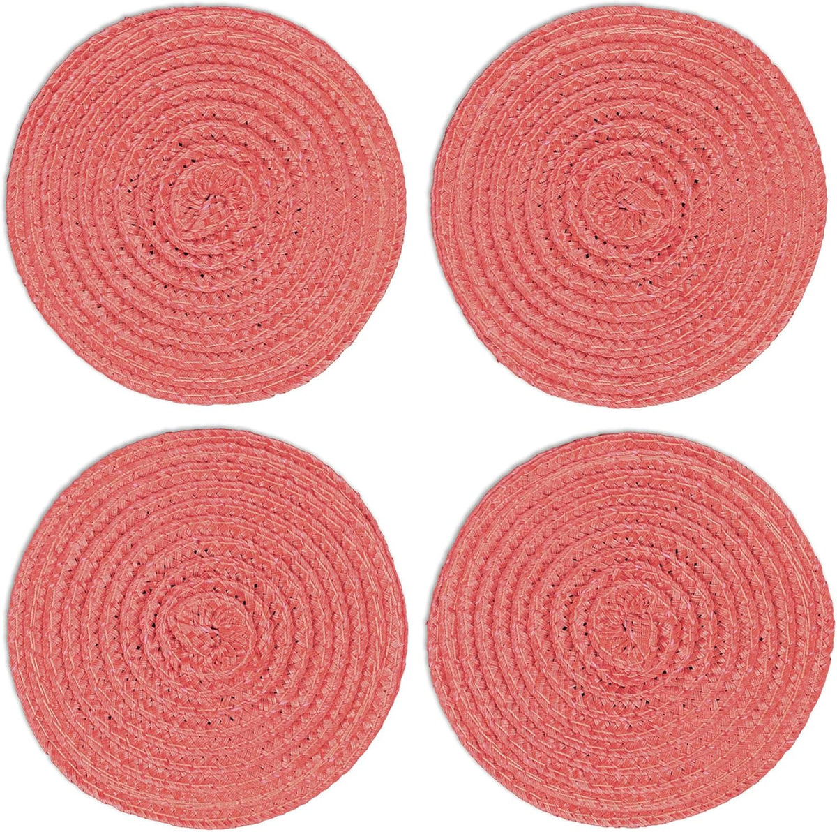 Round Braided Woven Polypropylene Plastic Coaster Set of 4 (Coral)
