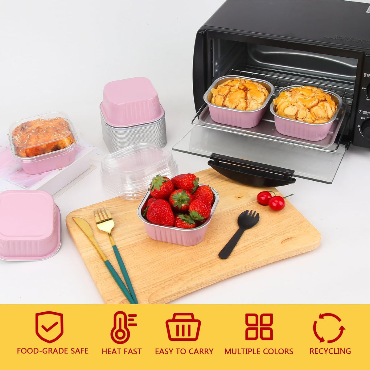 120 Pack 10oz Mini Cake Pans with Lids and Spoons for Bake Sales