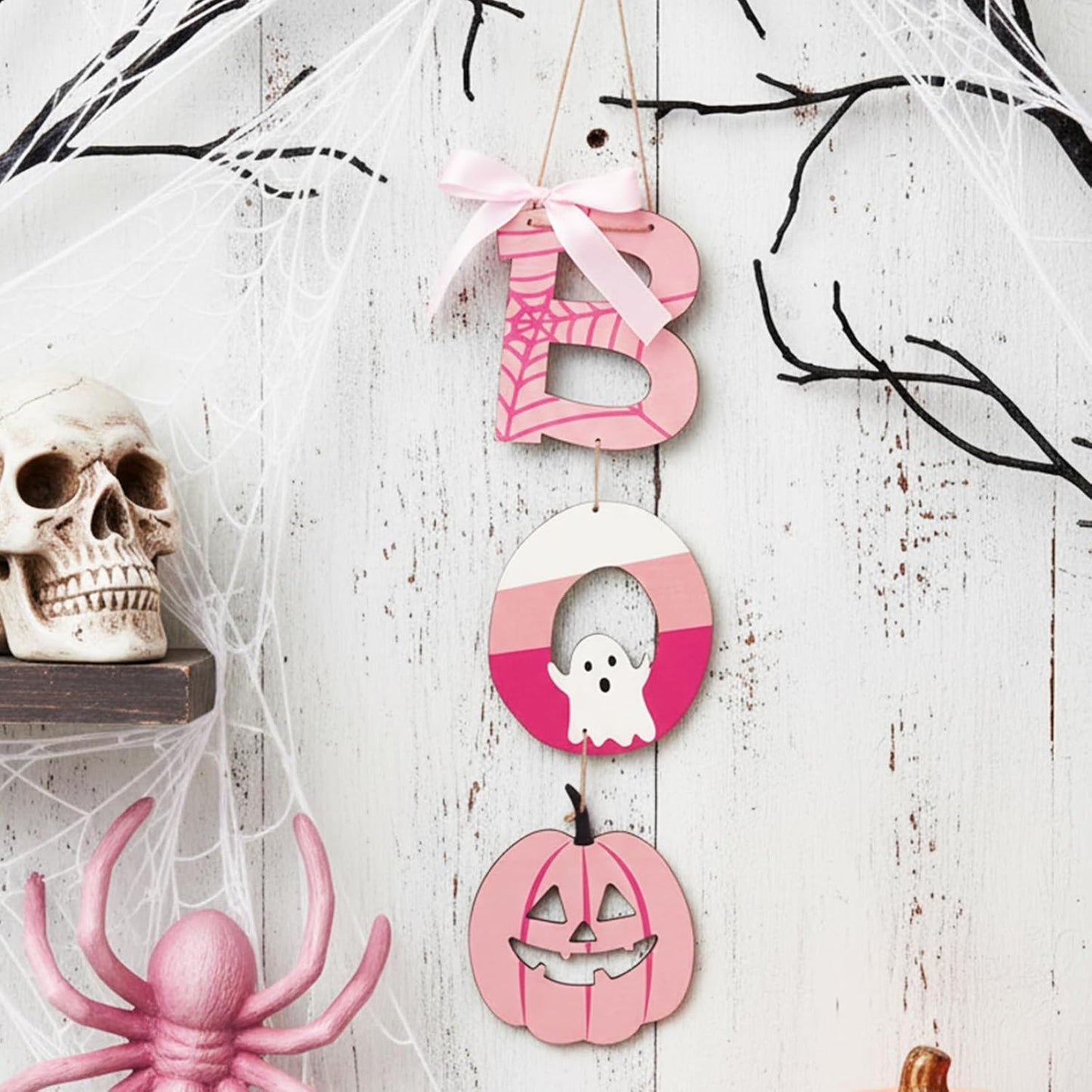 Halloween Door Decoration Pink Boo Wall Sign Large Size