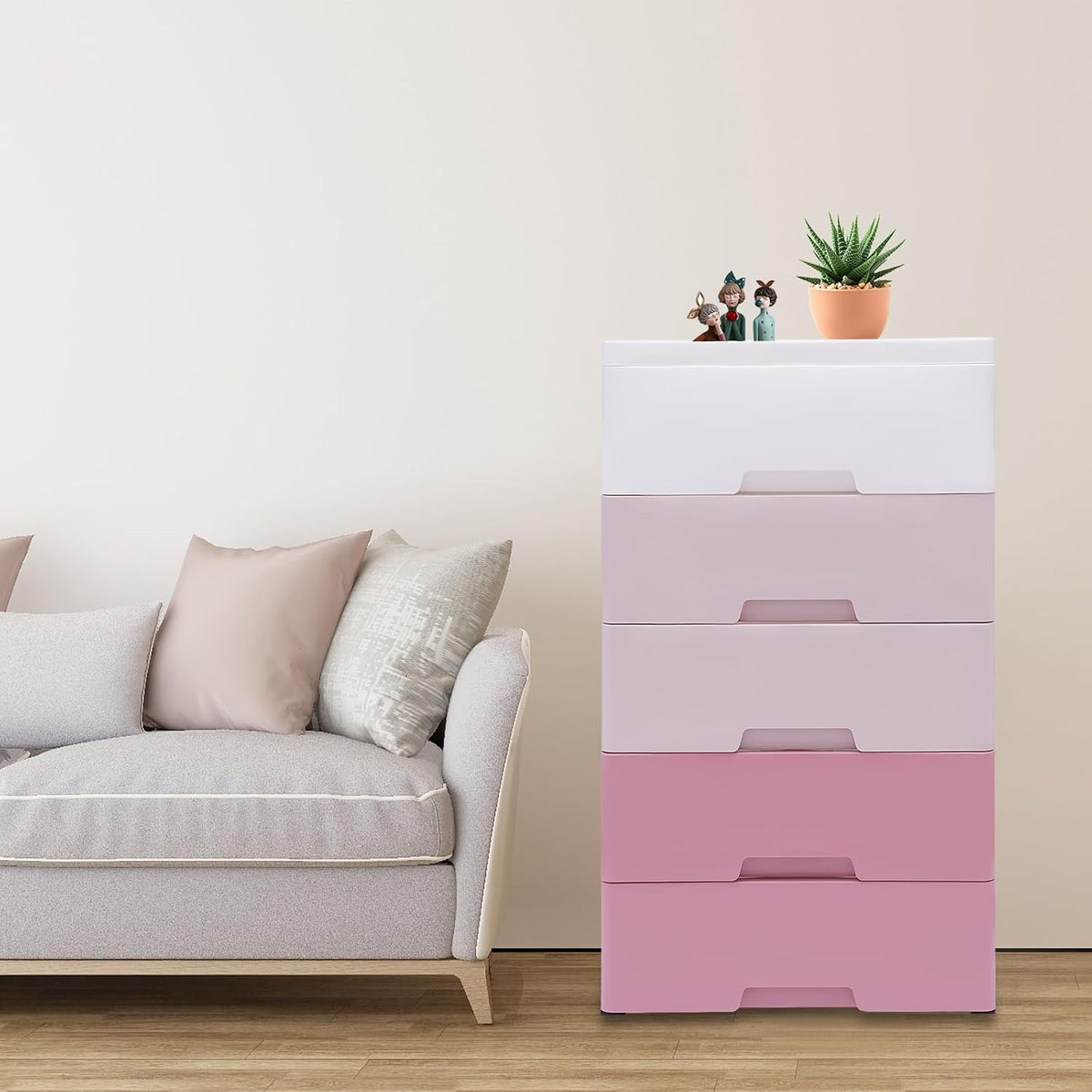 Vertical Dresser Storage Tower,Plastic Drawers Dresser,Storage Cabinet with 5 Drawers,Organizer Unit,Organizer for Bedroom (Gradient Pink 17.1 * 11.4 * 31.5in)
