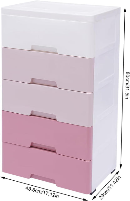 Vertical Dresser Storage Tower,Plastic Drawers Dresser,Storage Cabinet with 5 Drawers,Organizer Unit,Organizer for Bedroom (Gradient Pink 17.1 * 11.4 * 31.5in)