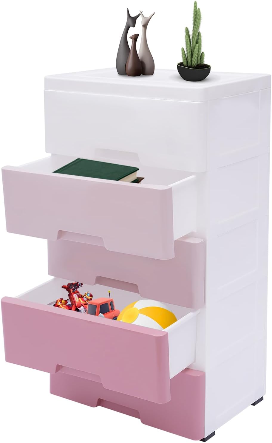 Vertical Dresser Storage Tower,Plastic Drawers Dresser,Storage Cabinet with 5 Drawers,Organizer Unit,Organizer for Bedroom (Gradient Pink 17.1 * 11.4 * 31.5in)