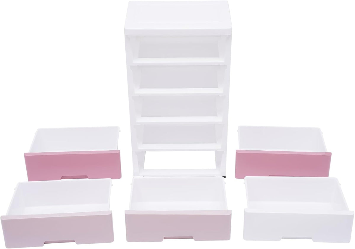 Vertical Dresser Storage Tower,Plastic Drawers Dresser,Storage Cabinet with 5 Drawers,Organizer Unit,Organizer for Bedroom (Gradient Pink 17.1 * 11.4 * 31.5in)