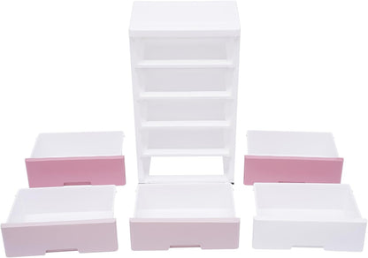 Vertical Dresser Storage Tower,Plastic Drawers Dresser,Storage Cabinet with 5 Drawers,Organizer Unit,Organizer for Bedroom (Gradient Pink 17.1 * 11.4 * 31.5in)