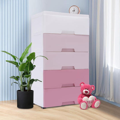 Vertical Dresser Storage Tower,Plastic Drawers Dresser,Storage Cabinet with 5 Drawers,Organizer Unit,Organizer for Bedroom (Gradient Pink 17.1 * 11.4 * 31.5in)