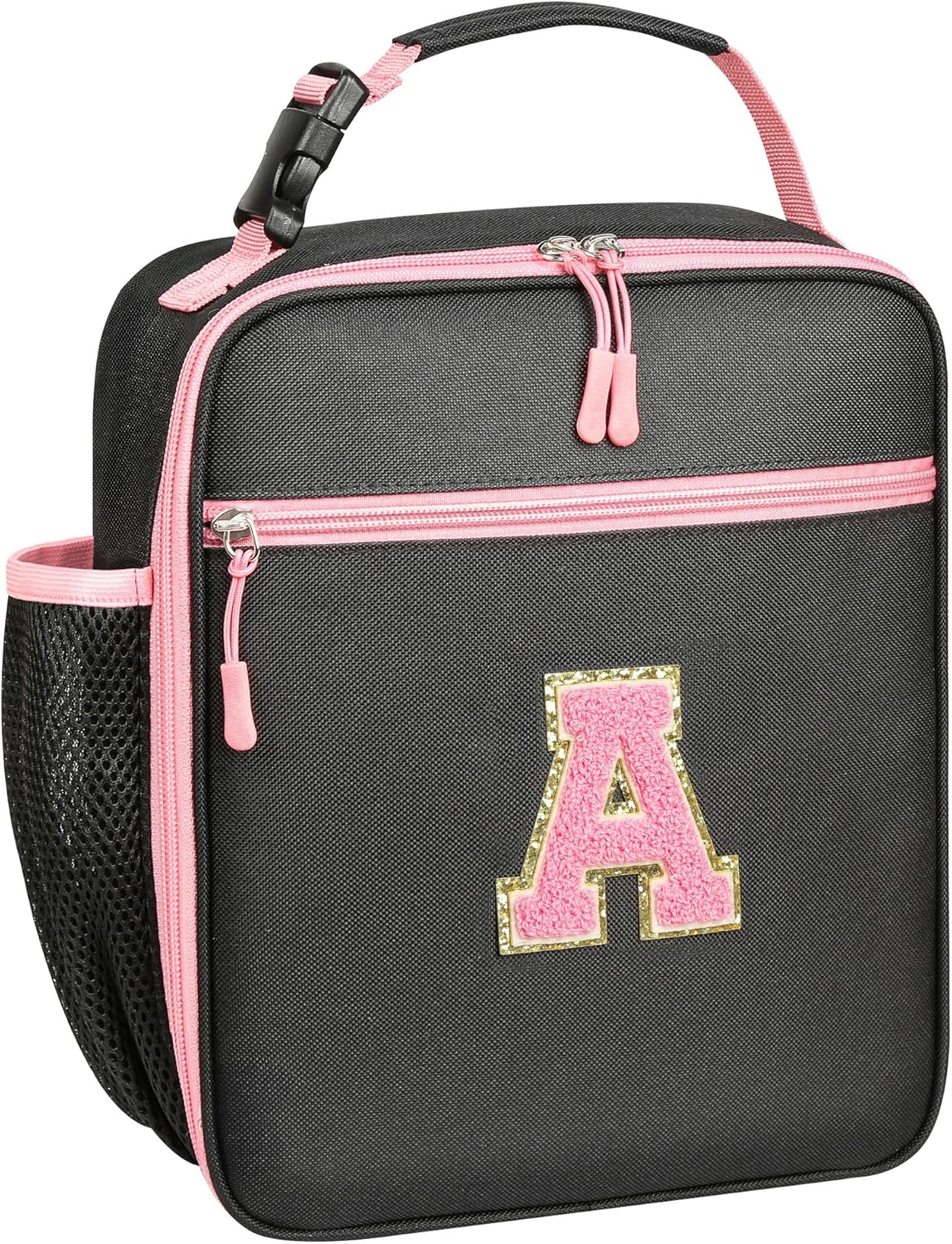 Initial Lunch Box for Women Girls,Insulated Lunch Bag with Monogram Letter,Cute Personalized Thermal Lunch Box for Teens Kids Adult for Work Camping Back to School Gift（Pink A）