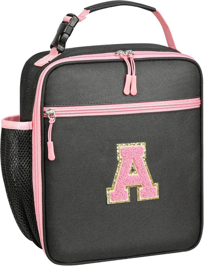 Initial Lunch Box for Women Girls,Insulated Lunch Bag with Monogram Letter,Cute Personalized Thermal Lunch Box for Teens Kids Adult for Work Camping Back to School Gift（Pink A）