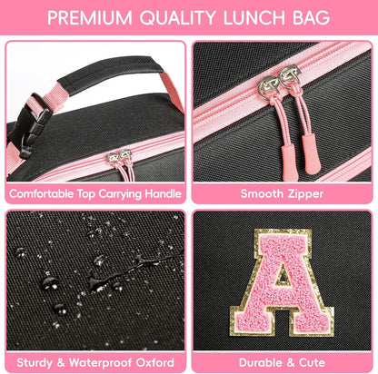 Initial Lunch Box for Women Girls,Insulated Lunch Bag with Monogram Letter,Cute Personalized Thermal Lunch Box for Teens Kids Adult for Work Camping Back to School Gift（Pink A）