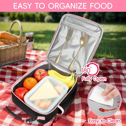 Initial Lunch Box for Women Girls,Insulated Lunch Bag with Monogram Letter,Cute Personalized Thermal Lunch Box for Teens Kids Adult for Work Camping Back to School Gift（Pink A）