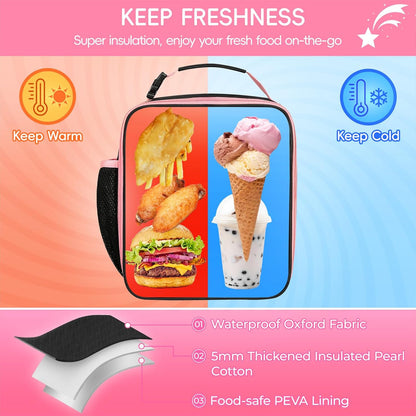 Initial Lunch Box for Women Girls,Insulated Lunch Bag with Monogram Letter,Cute Personalized Thermal Lunch Box for Teens Kids Adult for Work Camping Back to School Gift（Pink A）