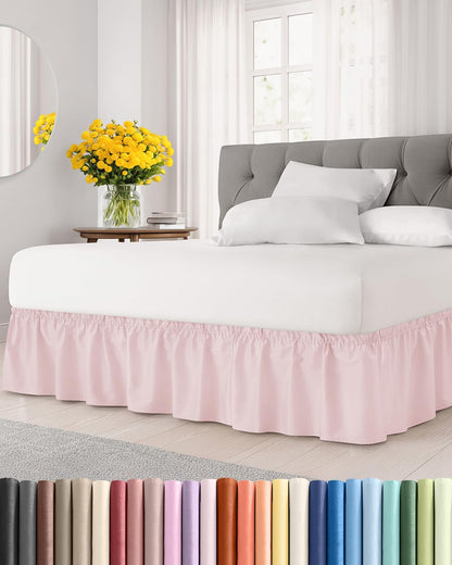 CGK Wrap Around Dust Ruffle Bed Skirt - Queen Size, 15" Inch, Lavender Pink