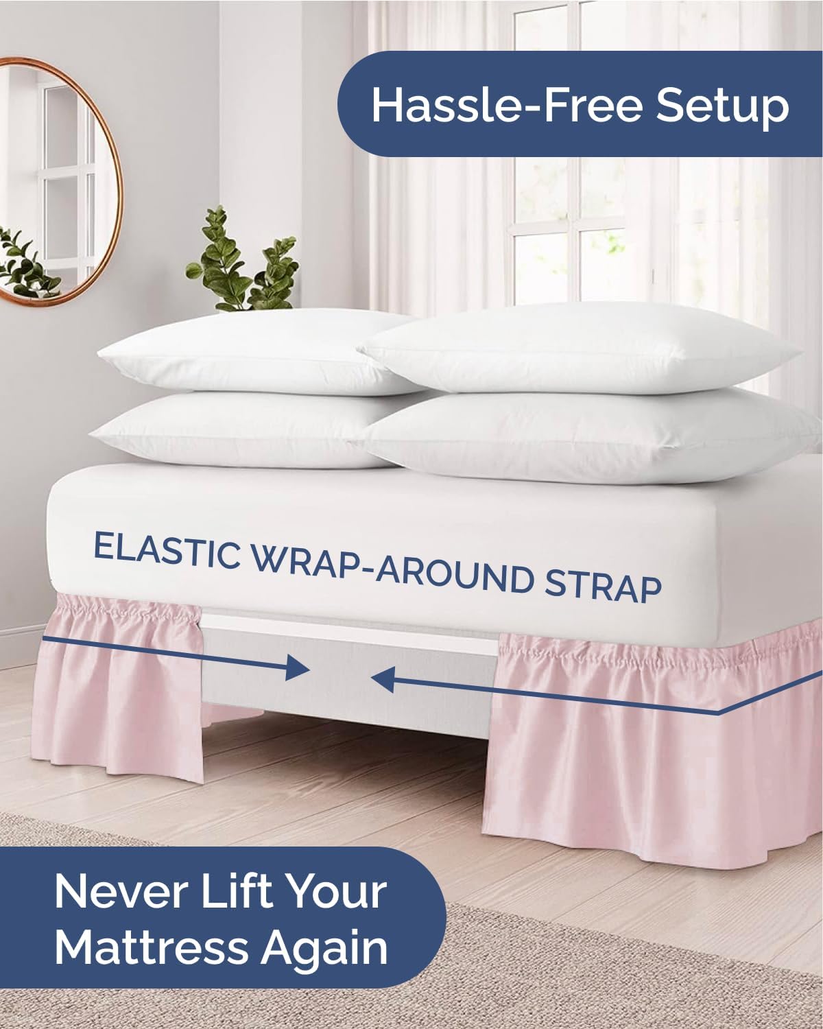 CGK Wrap Around Dust Ruffle Bed Skirt - Queen Size, 15" Inch, Lavender Pink